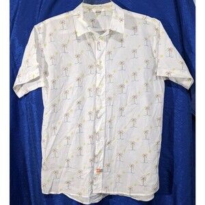 AMBSN California Short Sleeve Shirt ~ Men's Large ~ White with Palm Trees